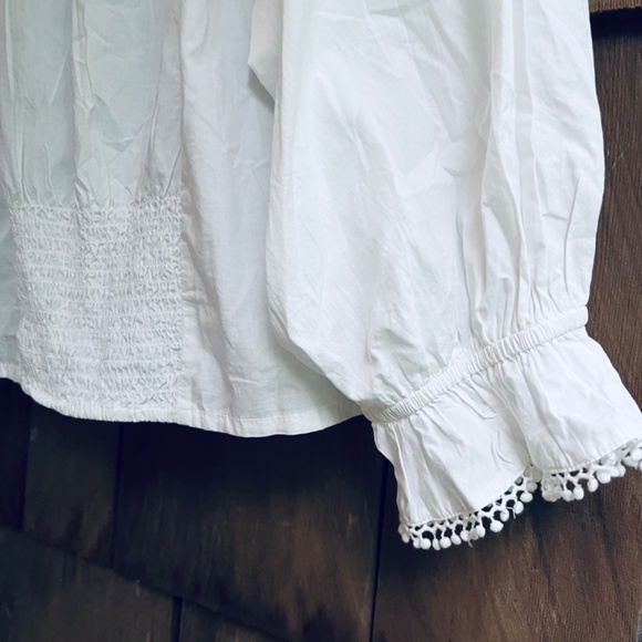 Free People Louella Embroidered Blouse Top Shirt Puff Sleev White Ivory Cotton L - Picture 16 of 17
